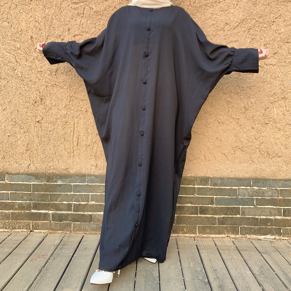 Wholesale Solid Jilbab Abaya wiht Buttons decoration linen fabric long sleeves Muslim maxi dress