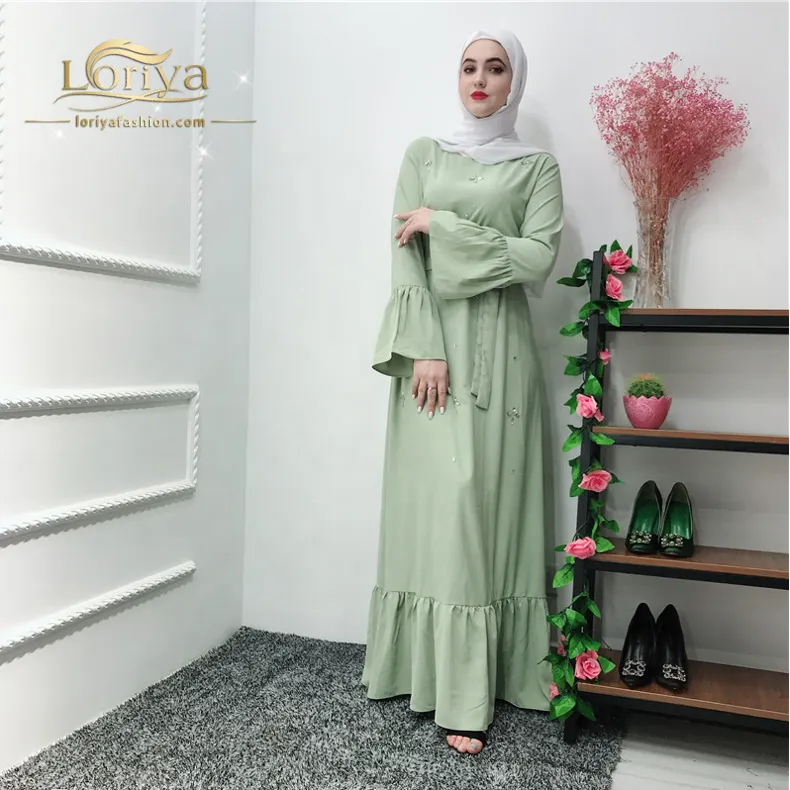 Loriya - 2019 New style high quality women abaya islamic clothing mint  green nida muslim dress muslim maxi dress