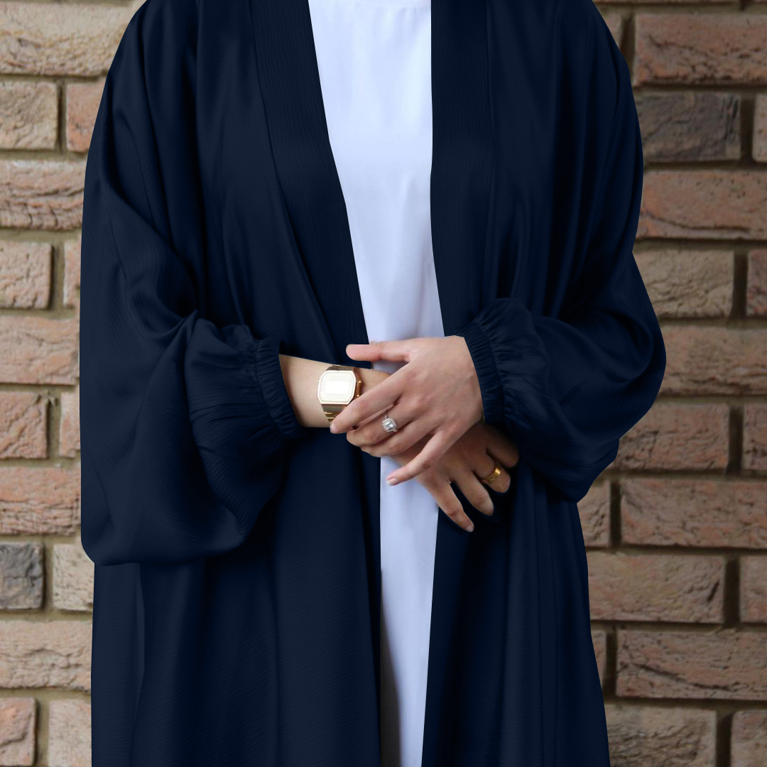 2021 Dubai Puff sleeve Satin open abaya gift Elegent Islamic Satin open abaya Muslim Kimono wholesale