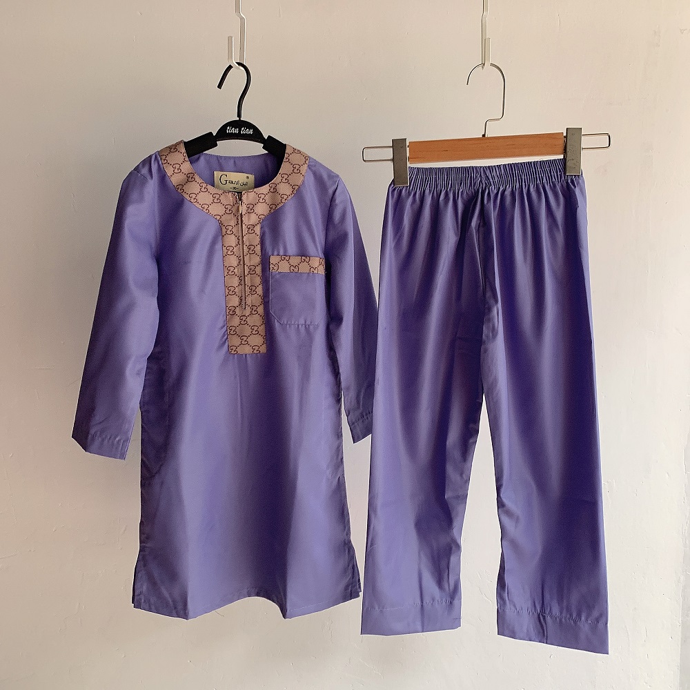 90-160CM Kids Boy Children Abaya Dubai Kaftan 2 pieces set top with pants Muslim Islamic clothing