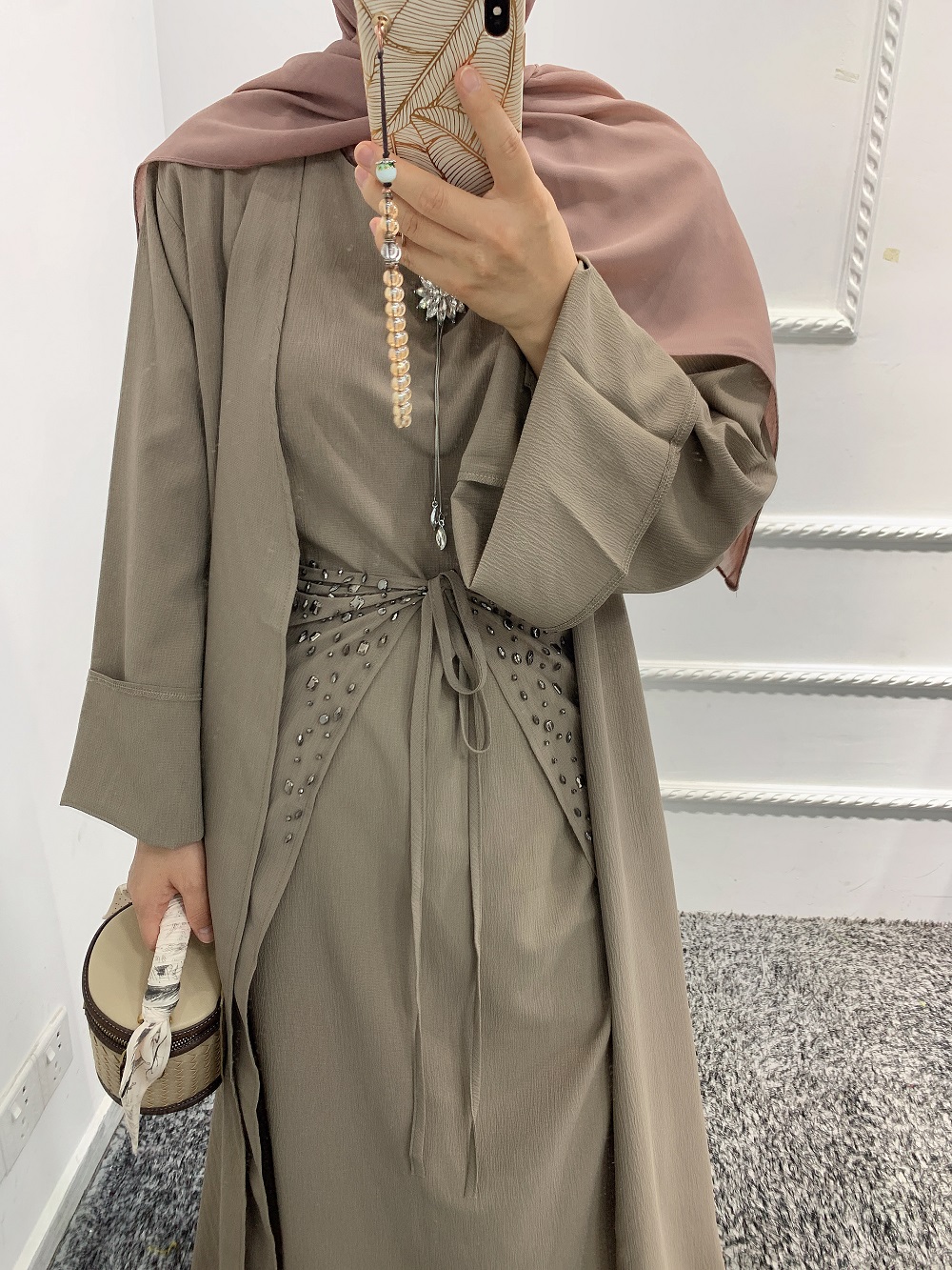 2021 New Design high quality Muslim Modest Fashion Kimono Dubai Abaya 3pcs set Islamic Clothing
