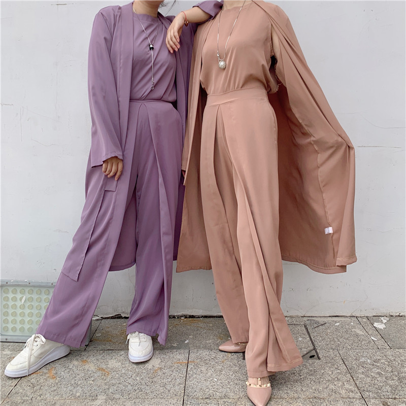 2021 Islamic Women three Piece Outfit abaya Casual sets wholesale India pakistan high waist sets wholesale
