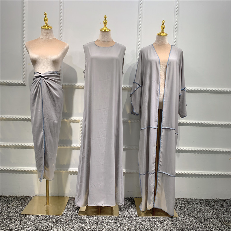 2021 Modest Islamic Clothing Solid Color Three-piece Suit Abaya Muslim Dresses Islamic Dress