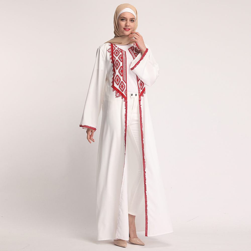 2019 white islamic women open abaya dress embroidery dubai abaya