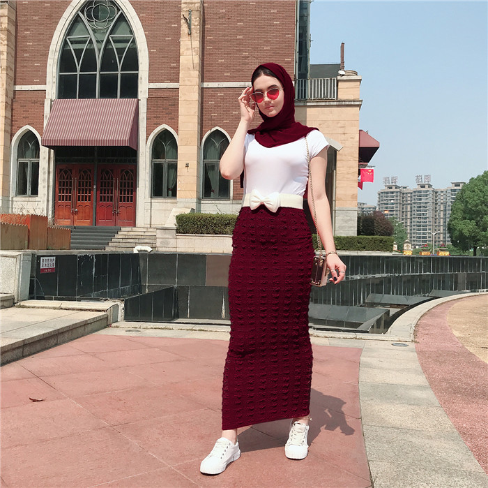 Loriya 2019 new arrival fashion beautiful long pencil skirt knit material for muslim women Maxi Skirt