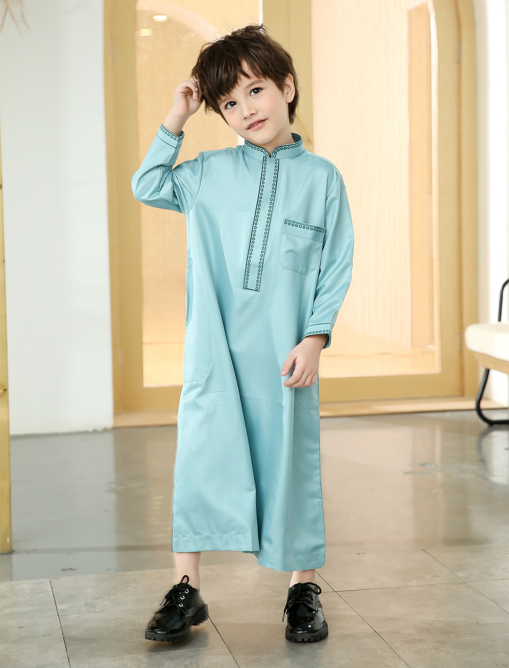 90-160cm Muslim kids Abaya Middle East full sleeves 2pcs set dress Islamic clothing