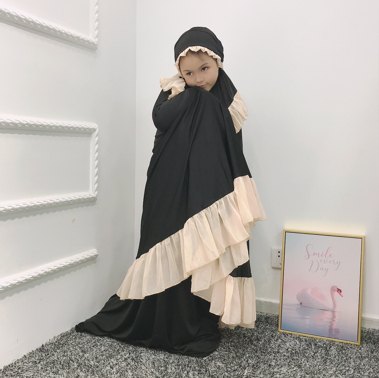 Muslim children girls prayer dress 2 pieces hijab Abaya Ramadan set Islamic Khimar for Kids