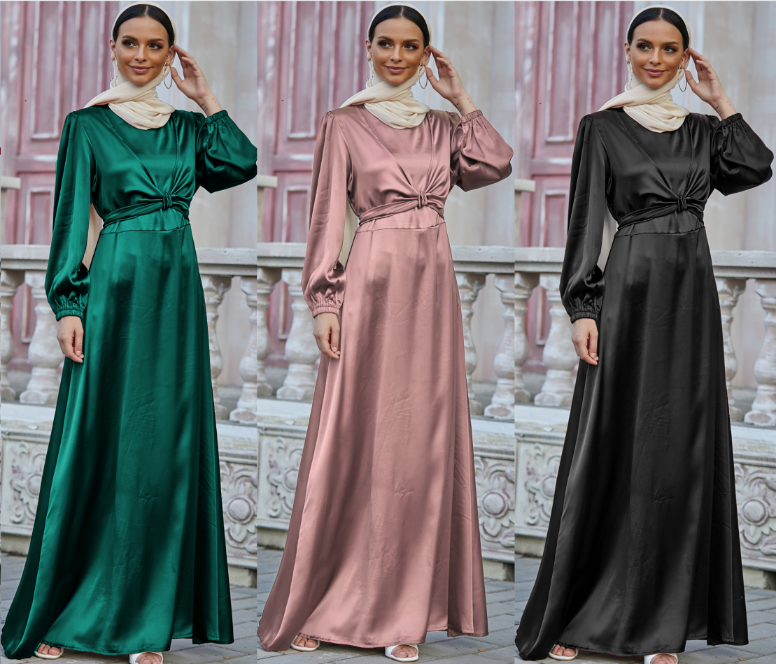New Modern Print Long Sleeve Pleated Maxi Dubai Abaya Soft Print Islamic Dress Ladies Abaya Robe