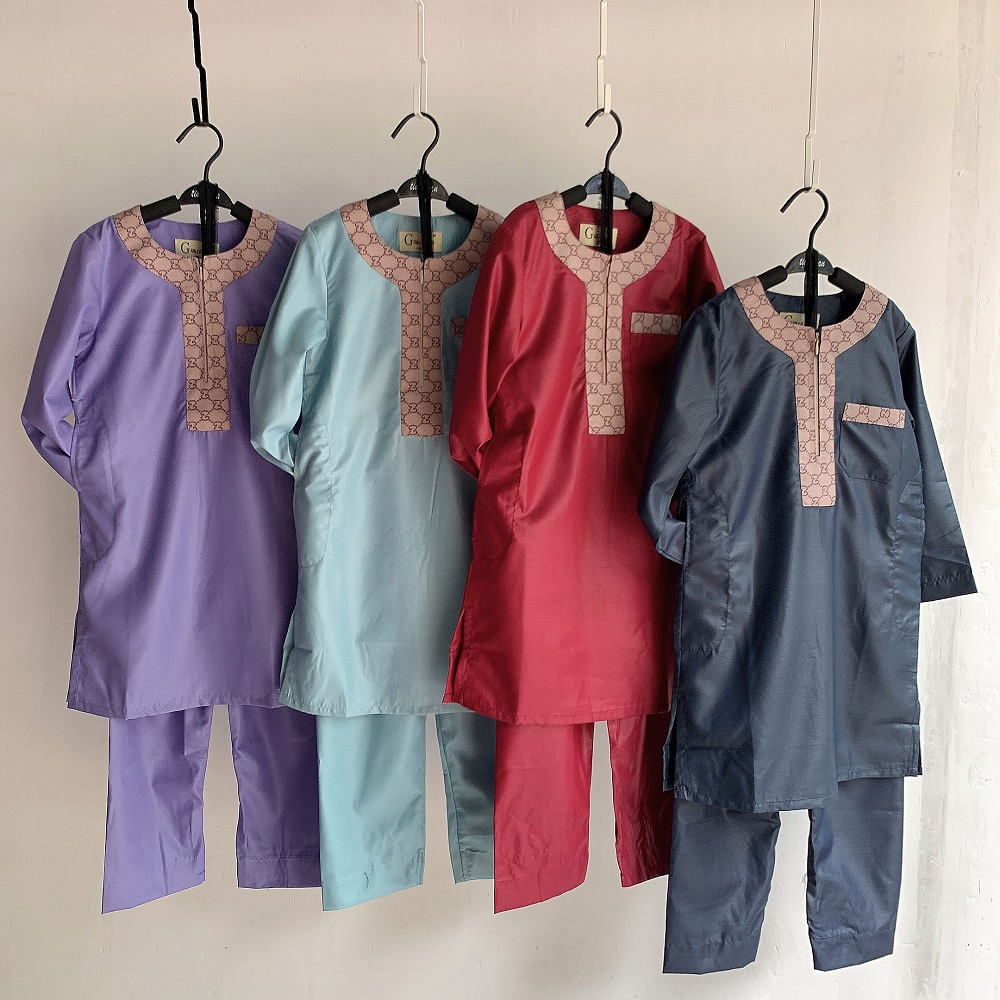 90-160CM Kids Boy Children Abaya Dubai Kaftan 2 pieces set top with pants Muslim Islamic clothing