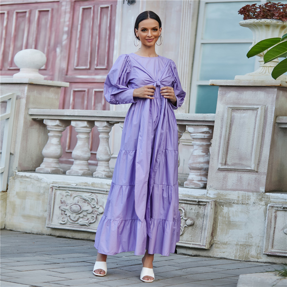 2021 Muslim women long dress elegant puff sleeve party evening maxi dress Ramadan Dubai Abaya