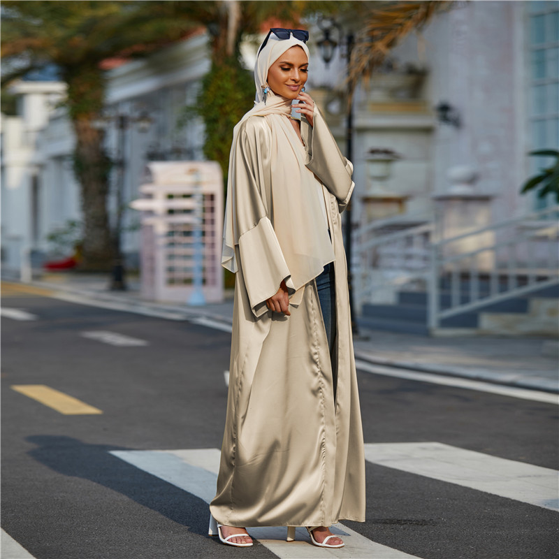 2021 Islamic Fashion Front open Abaya  Satin elegant woman islamic abaya  Modern Muslim Burka Turkish Dubai cardigan
