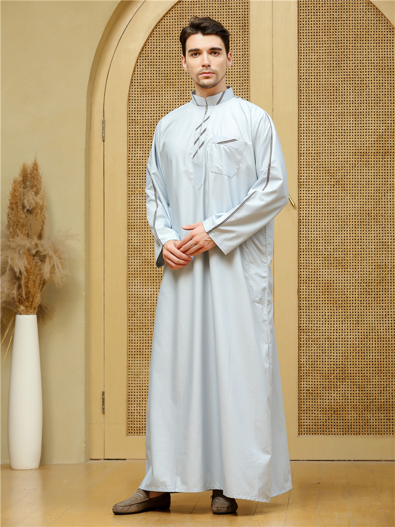 2021 Muslim men Thobe Islamic Dubai Turkey long sleeves standard collar abaya Islamic Arabic Kaftan Men Abaya