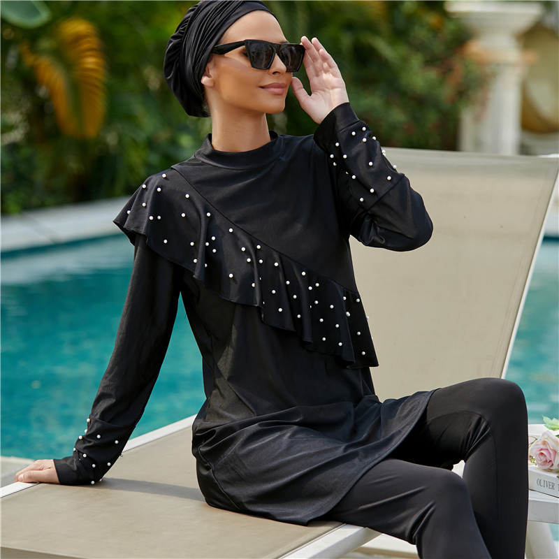 Wholesale Muslim swimwear women modest long sleeves sport swimsuit 3pcs Islamic bathing suit