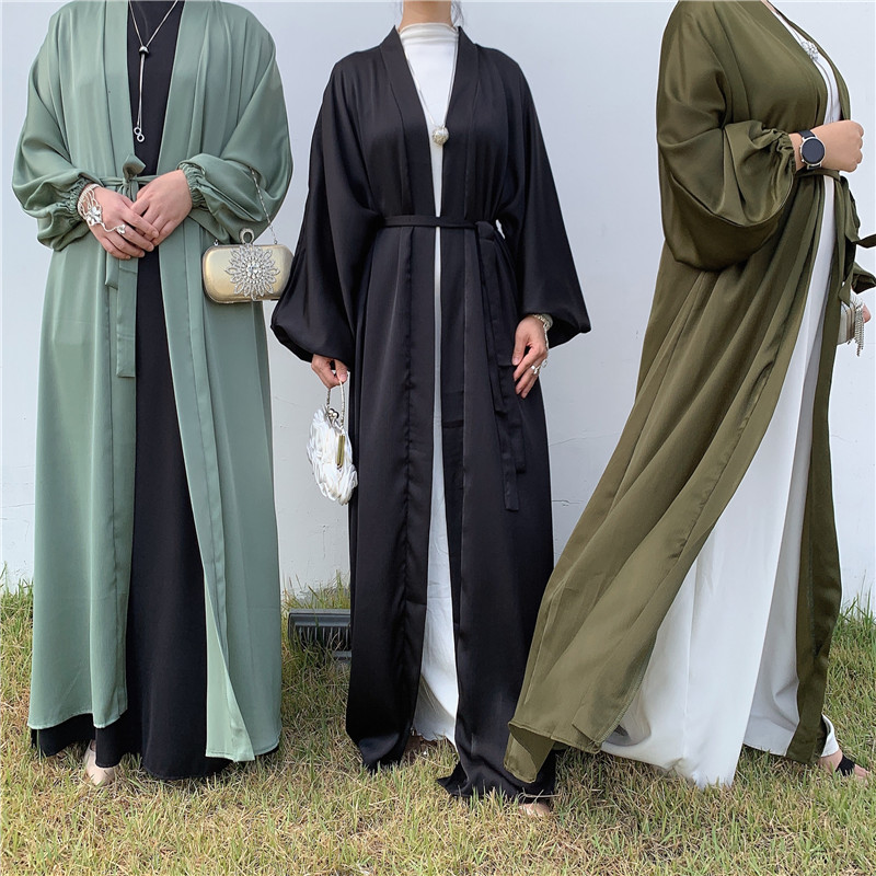 2021 Luxury Dubai Fashion Front Open Abaya  Islamic Muslim Kimono Abaya Puff Sleeves Long Thobe Abaya For Women