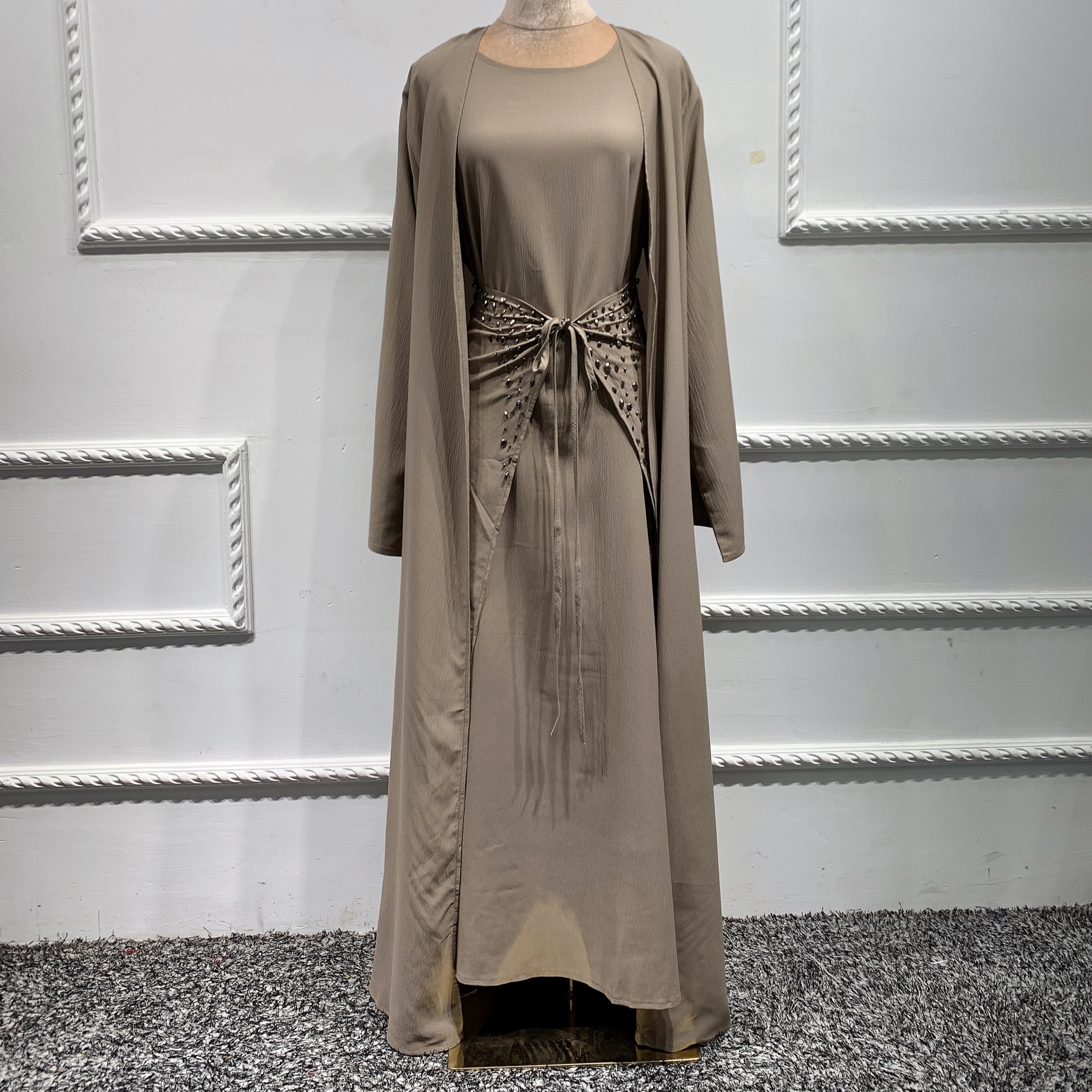 2021 New Design high quality Muslim Modest Fashion Kimono Dubai Abaya 3pcs set Islamic Clothing