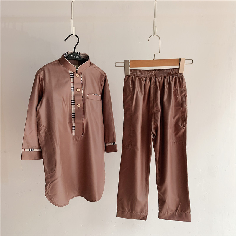 2021 Best Sale Children Muslim Clothes Thobe Robe Kids Boys Islamic Arab Clothing Jubah Kids Abaya set