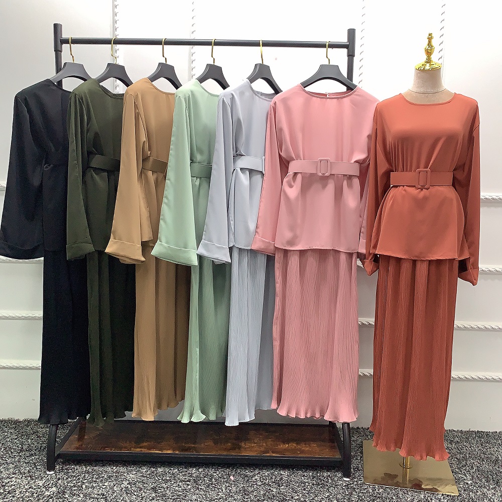 Muslim Dresses Women Two Pieces Set 7 Solid Colors Modest Islamic Dress Muslim 2021