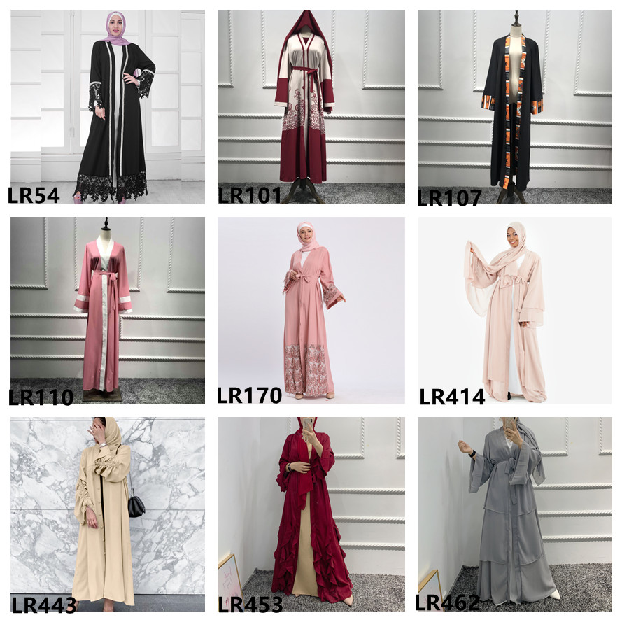 Islamic Clothing Three Layers Chiffon Front Open Muslim Abaya Islamic Dress with Belt