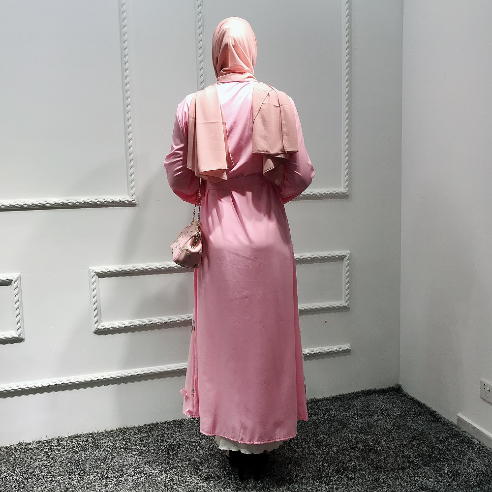 Luxury Turkish Open Abaya Islamic Abaya Muslim Women Front Abaya with 3D Flower