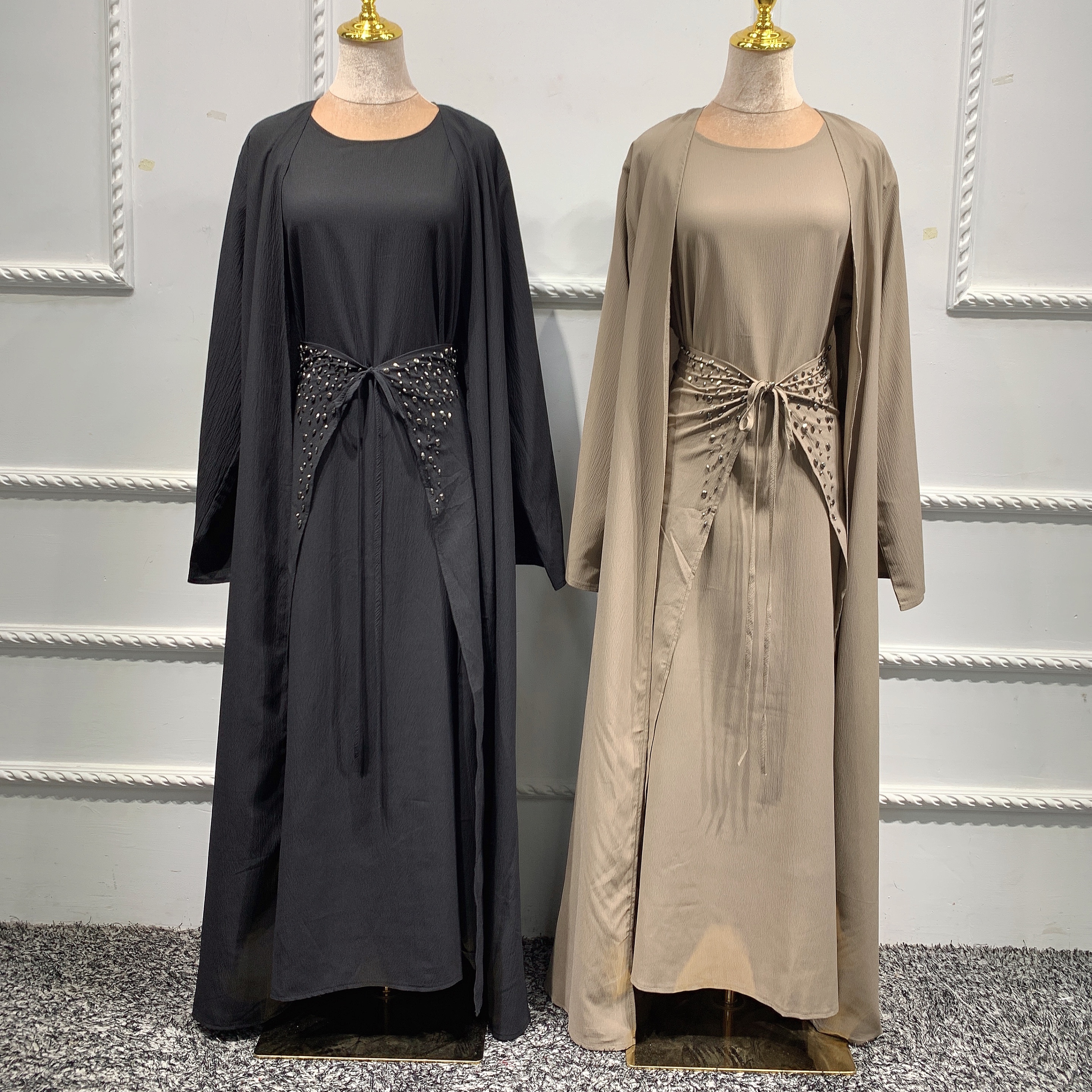2021 New Design high quality Muslim Modest Fashion Kimono Dubai Abaya 3pcs set Islamic Clothing