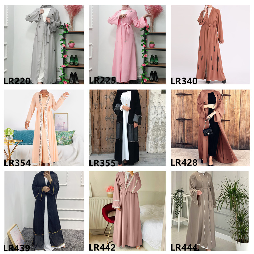 New Fashion Islamic Dress Muslim Women Chiffon Open Abaya Two Layers with Golden Side Islamic Clothing