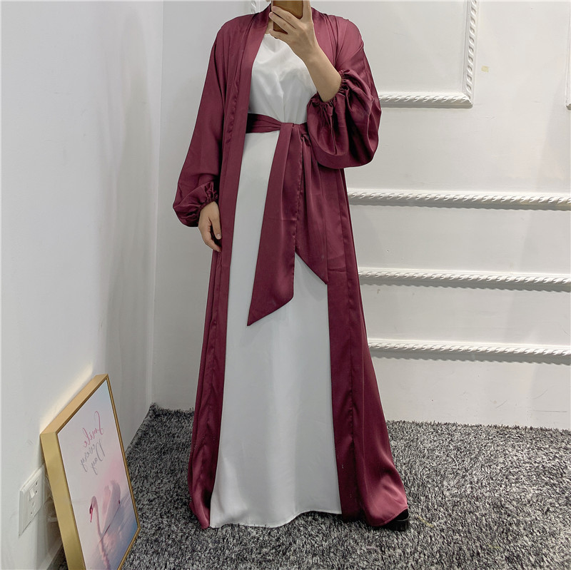 2021 Latest new design Islamic Satin Abaya for woman Dubai Satin Elegant abaya Puff sleeve plus size abaya