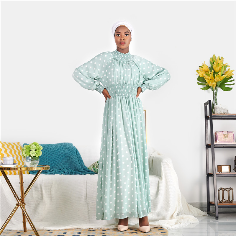 New Fashion Maxi Long Dress Collect Waist Style Muslim Lady Double Layers Dress Dubai