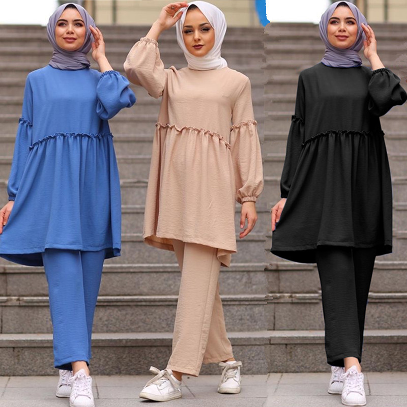 2021 Latest 3 Pieces Sets Islamic Clothing Muslim Women Dress Polyester with Stones