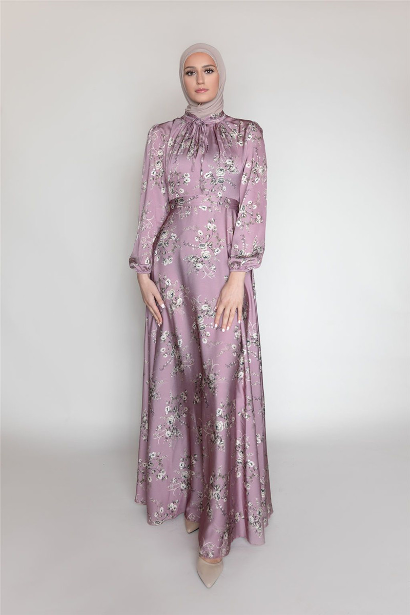 2021 Latest Elegant Satin long dress for woman Islamic ethnic woman dress wholesale Muslim Contrast color dress