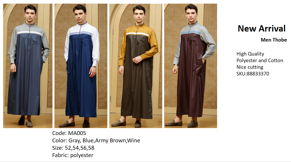 2021 Muslim men Thobe long sleeves standard collar Islamic Arabic Kaftan Men Abaya