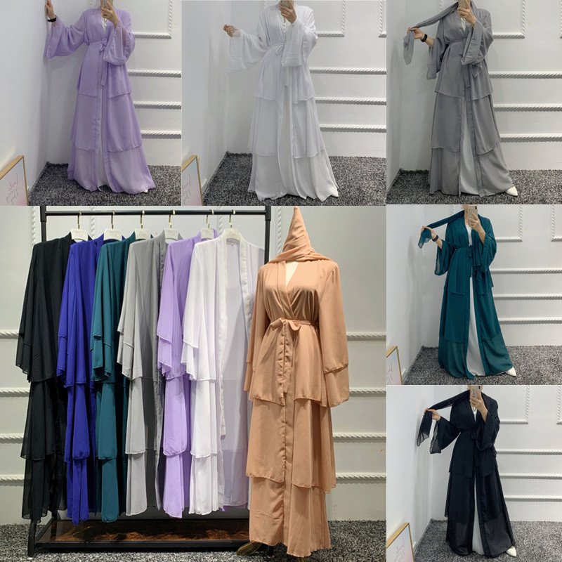 EID Ramadan Newest Solid Color nida Abaya Arab Tukish Jilbal Front open abaya Muslim Bukar with ruffles