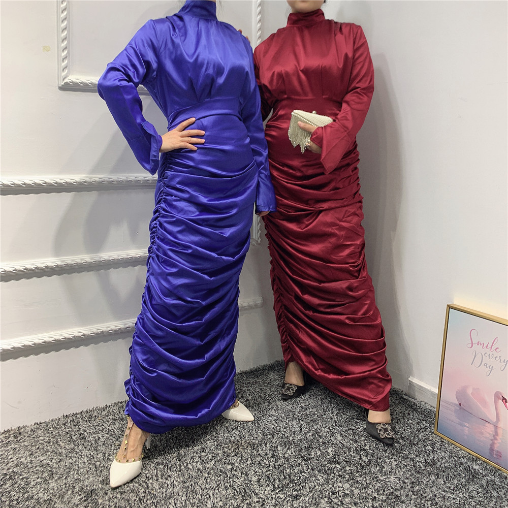 2020 New fashion modest elegant satin Muslim maxi dress Islamic clothing Turkish Dubai Abaya