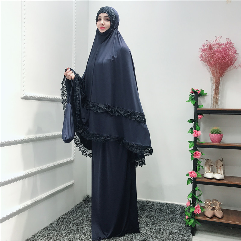 2019 muslim abaya robes arab islamic lace skirts scarf tops big-swing prayer abaya set