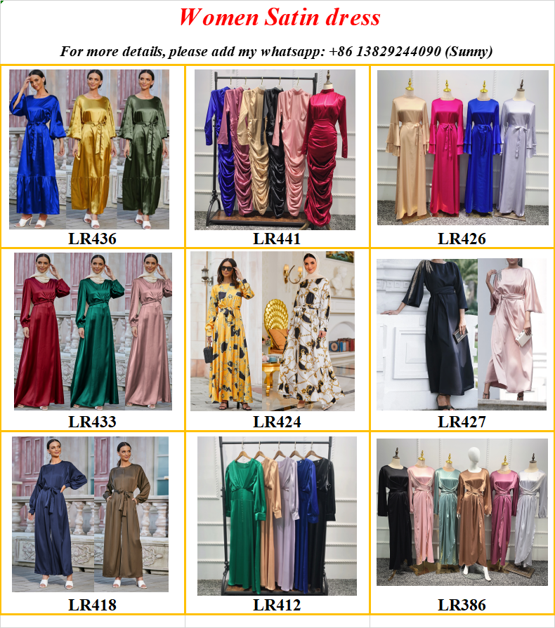 High quality 7 colors Muslim women satin long dress ruffle Arabic Abaya Islamic Clothing