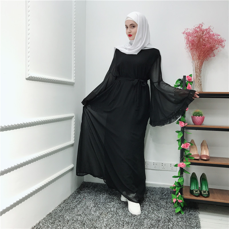 High Quality Chiffon Muslim EID elegant dress Islamic woman dress with ruffles India Pakistan dress wholesale