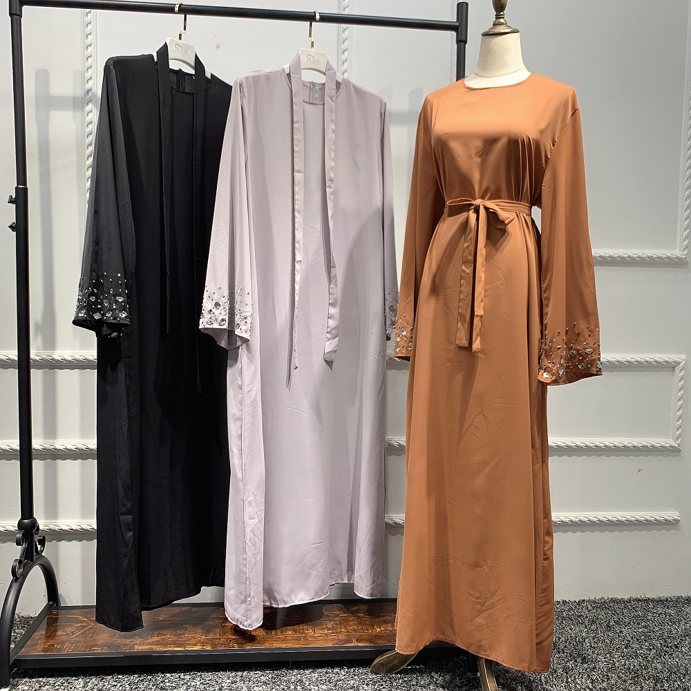 New Modern Print Long Sleeve Pleated Maxi Dubai Abaya Soft Print Islamic Dress Ladies Abaya Robe