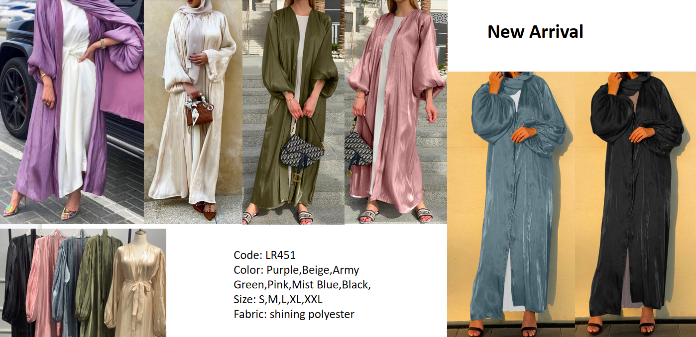 Latest Middle East Long Dress Muslim Islamic Clothing Front Open Abaya Shinny Fabric Islamic Dress