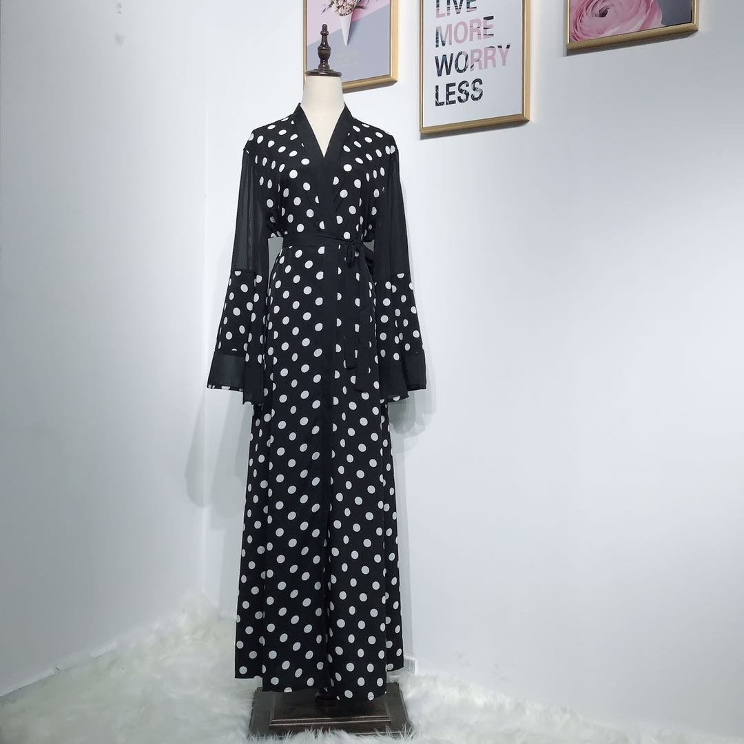 2019 new arrival fashion polka dot islamic women clothing long sleeves kimono dubai abaya Islamic dress for woman