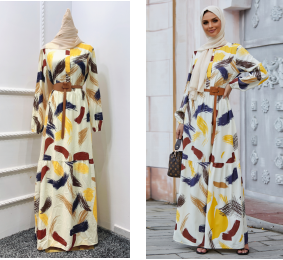 New Modern Print Long Sleeve Pleated Maxi Dubai Abaya Soft Print Islamic Dress Ladies Abaya Robe