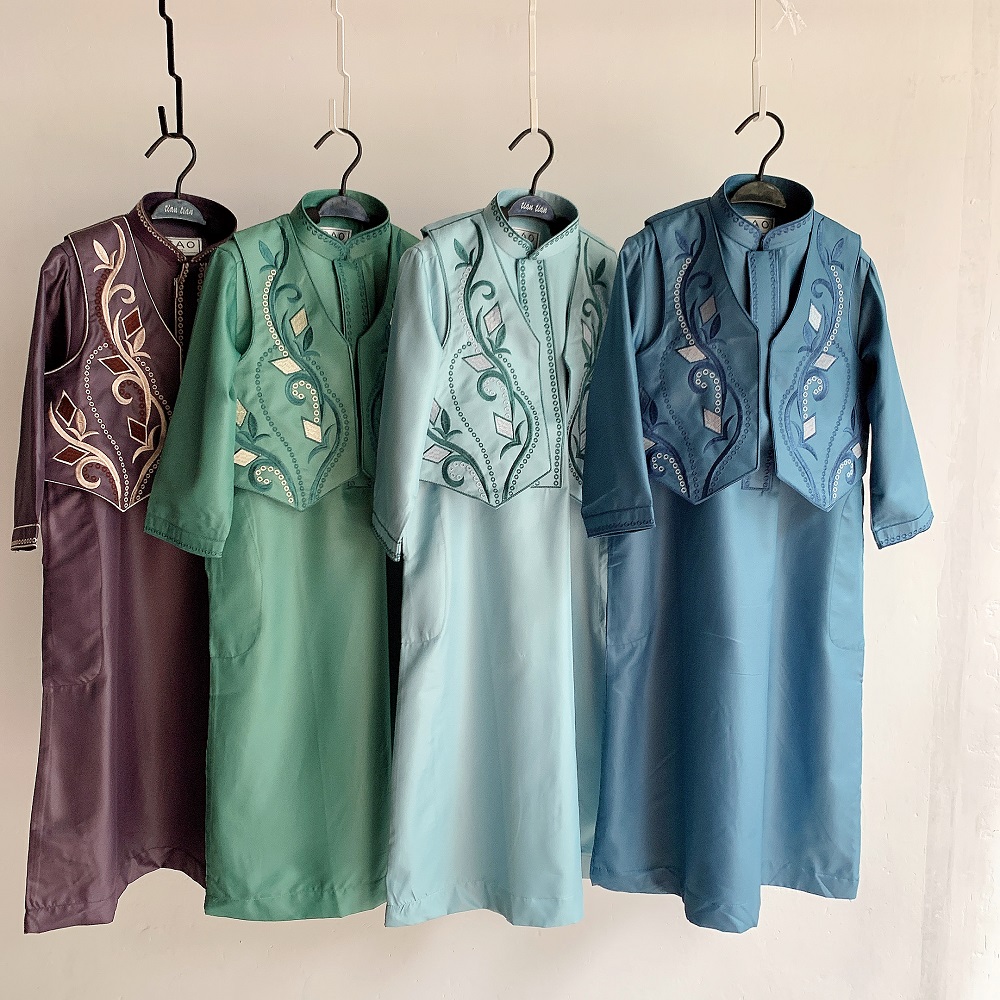 90-160cm Muslim kids Abaya Middle East full sleeves 2pcs set dress Islamic clothing