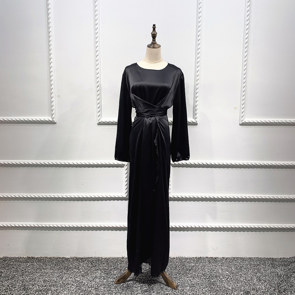 2020 New fashion modest elegant satin Muslim maxi dress Islamic clothing Turkish Dubai Abaya