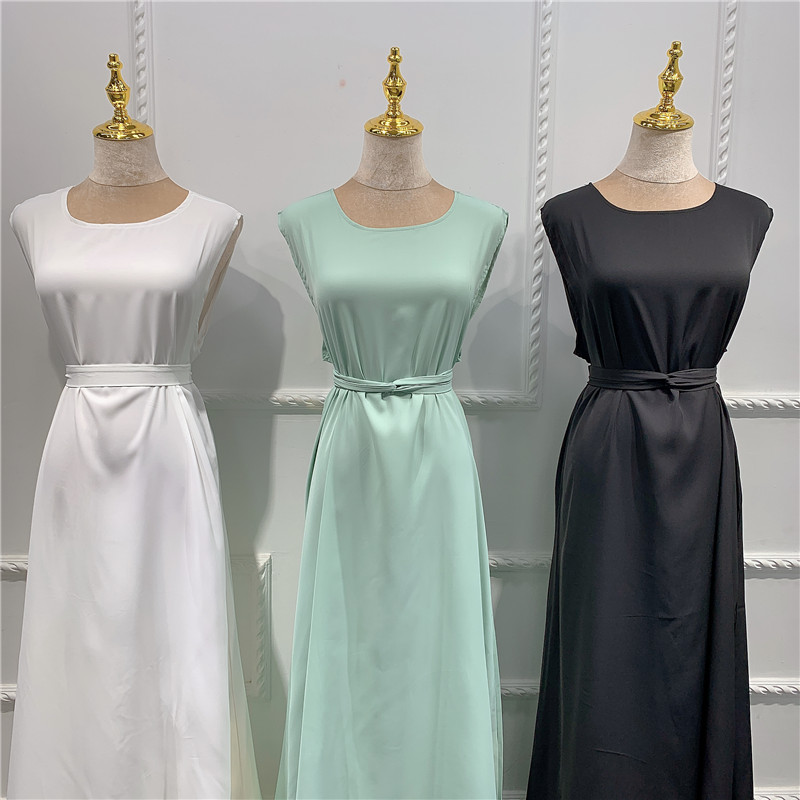 New Fashion Wholesale Islamic Clothing Abaya Muslim Sleeveless Under Islamic Dress with Solid Colors