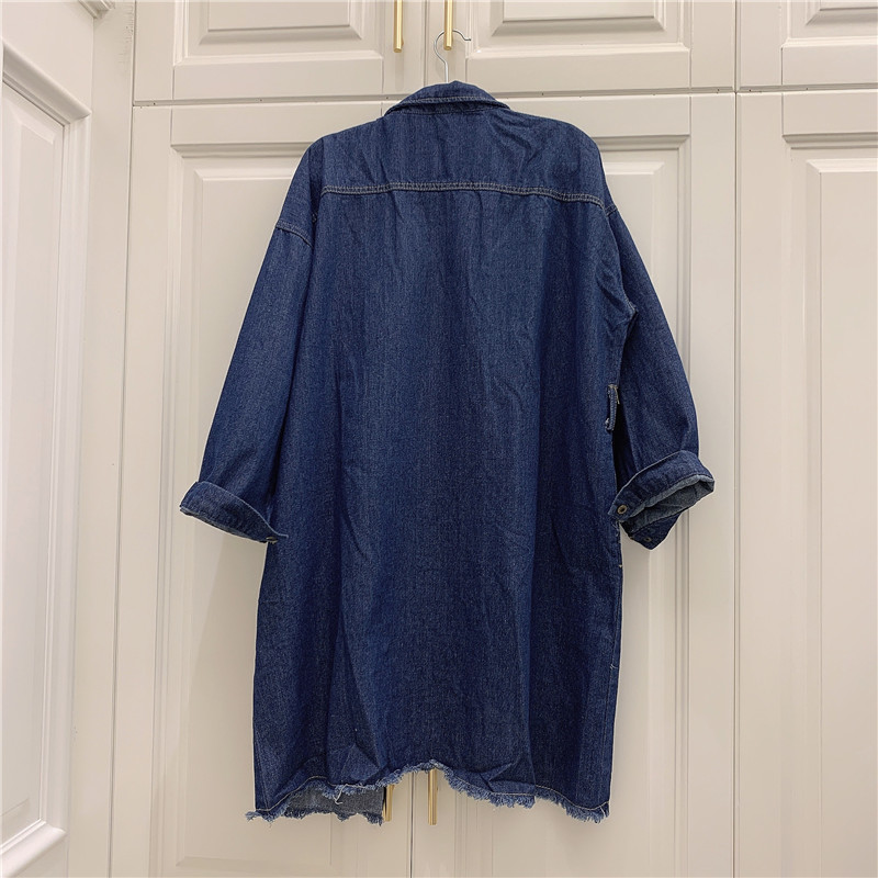 Latest Fashion Islamic Clothing Long Shirt abaya Turkey Denim Design Top Jeans Shirt Coat With Belt Causal Denim top abaya