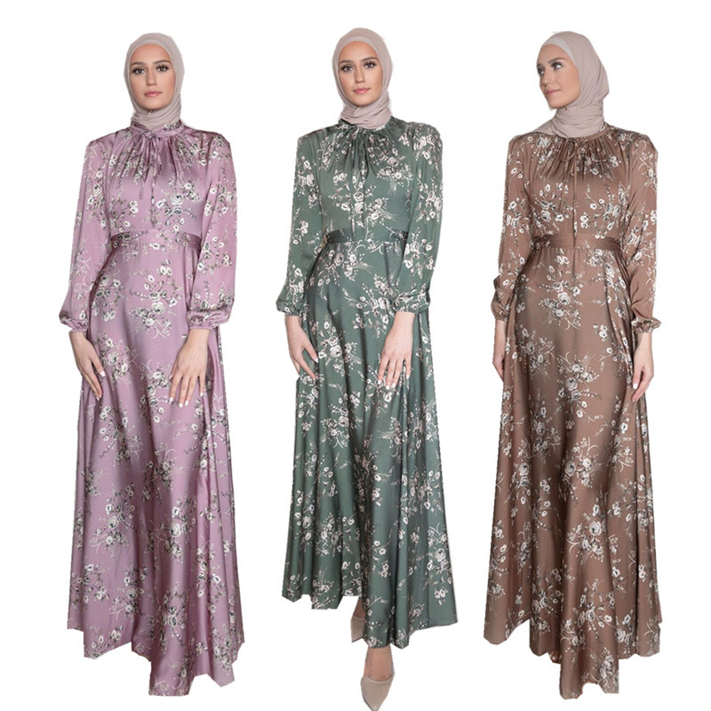 Islamic Satin Dress with belt  India pakistan ethnic Abaya  Islamic satin Casual Dress for wholesale