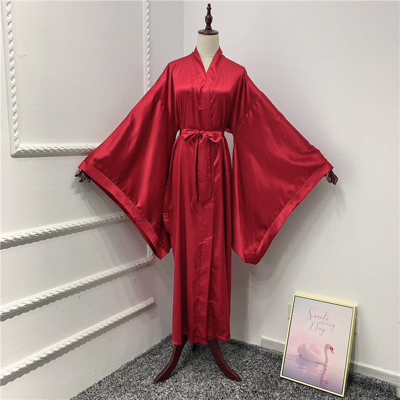 Satin Arab Turkish Fancy Plus size Satin Abaya Causal open Muslim Abaya Islamic contrast color open abaya for Women 2021