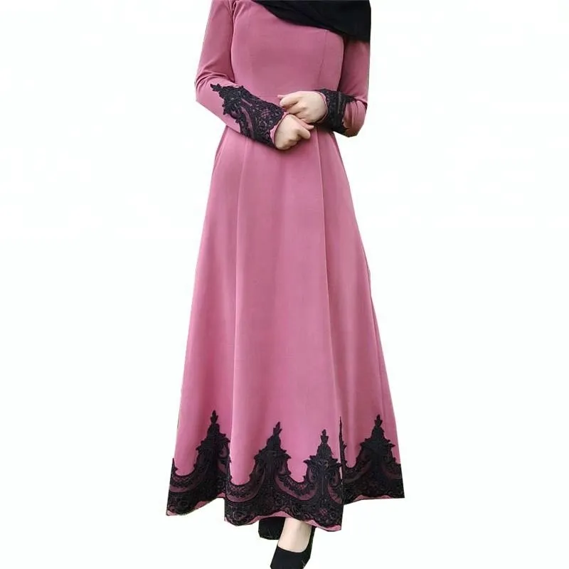 Loriya - 2018 Hot Sale Pink Elegant Lace Women Abayal Dress from China muslim maxi dress Loriya - 2018 Hot Sale Pink Elegant Lace Women Abayal Dress from China muslim maxi dress