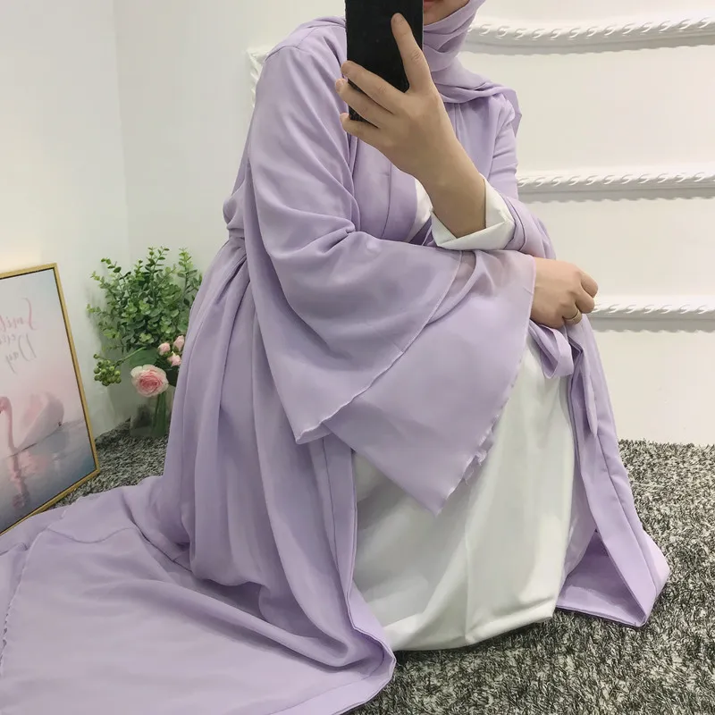Loriya - New Fashion Islamic Clothing Chiffon Long Open Abaya Two Layers Islamic  Dress Top Selling Items