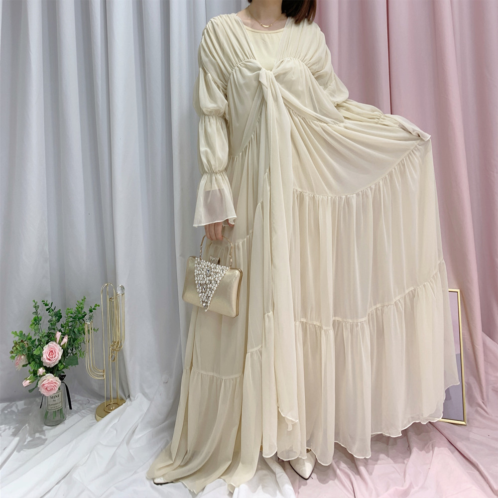 Elegant Islamic Clothing Satin Material Solid Colors Long Maxi Abaya Dress for Muslim Women