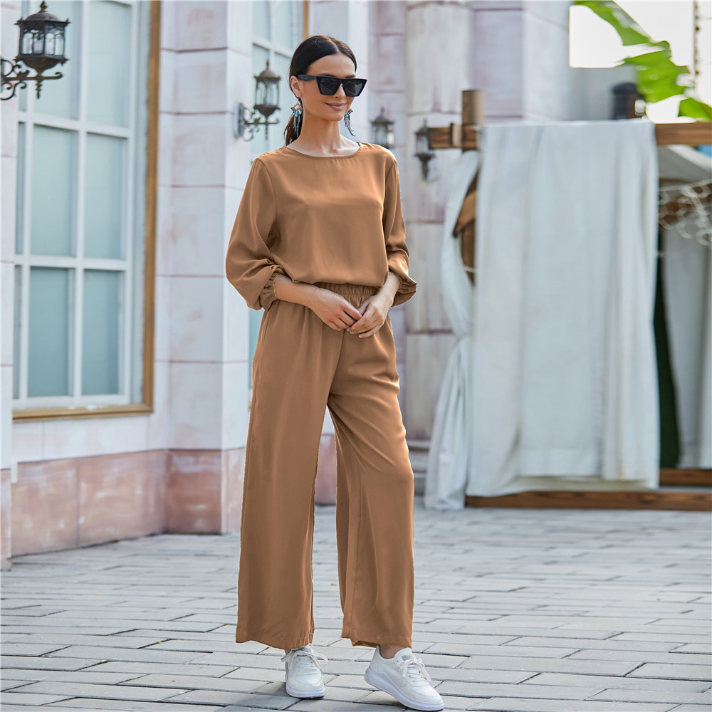 Wholesale good quality Muslim dress and pants solid color Dubai ladies dress two piece Abaya set