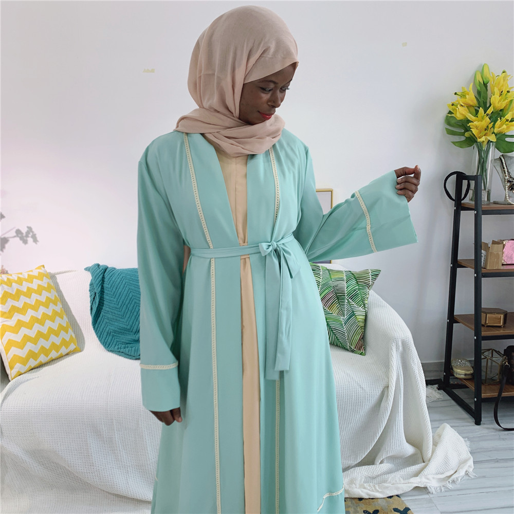 2021 Islamic Front Open Abaya Women Full Sleeve Burqa cardigan  Dubai Muslim contrast color Open Muslim abaya